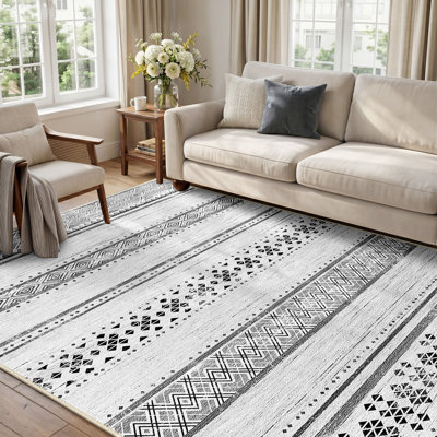 Tapis antidérapant à motif géométrique, tapis de polyester doux lavable à la machine pour la décoration intérieure