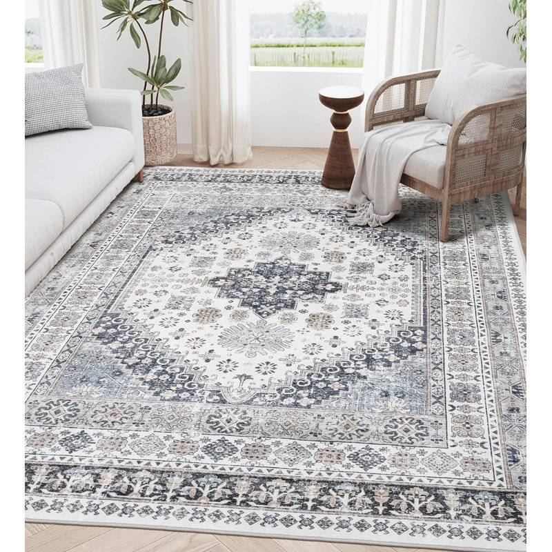 Tapis lavable antidérapant Medallion (gris), Rectangle 5 pi x 7 pi