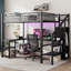 Lit mezzanine double en métal avec garde-robe, bureau, USB et lumières DEL