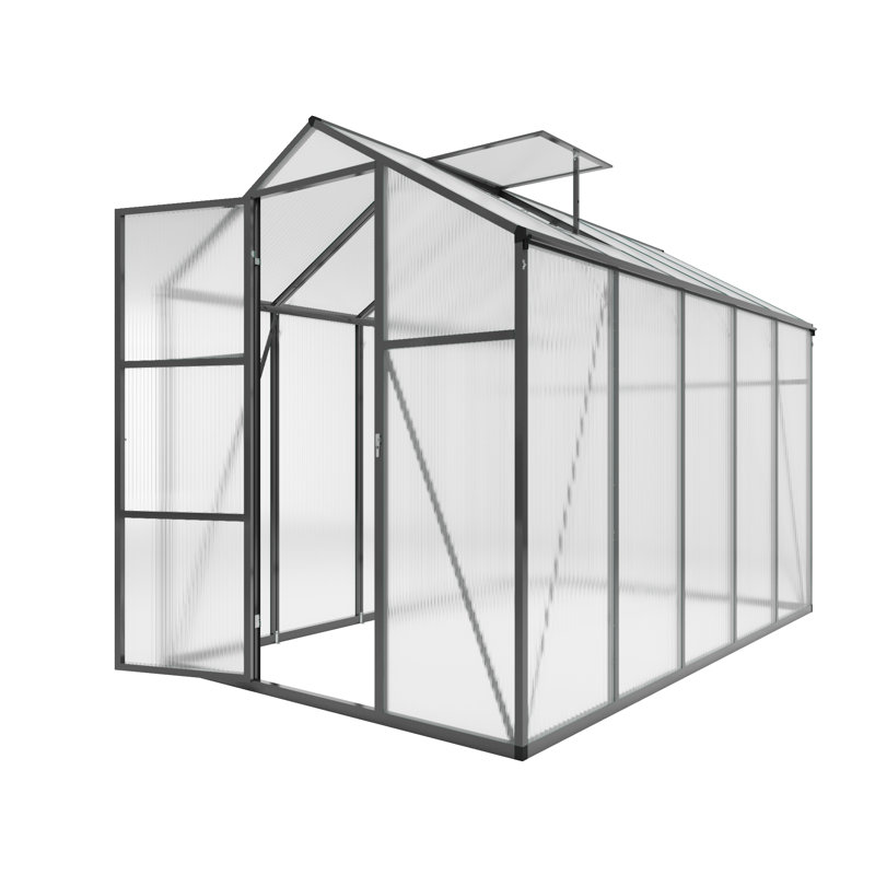6X10 FT Polycarbonate Walk-In Greenhouse, Raised Base, 10.1' H x 6.1' W x 7.2' D