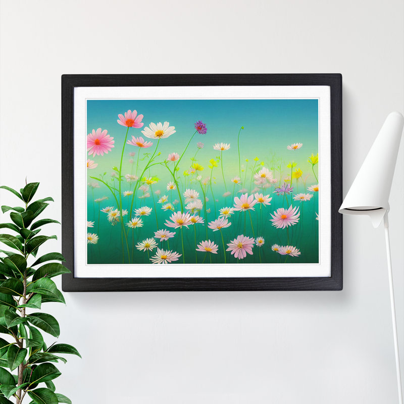 XH1022-9483X Unique Wildflowers Floral - Single Picture Frame Print, Black, 46cm H x 64cm W x 2cm D