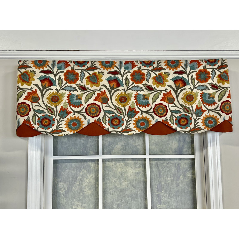 Cotton Blend Floral Scalloped Window Valance, Black