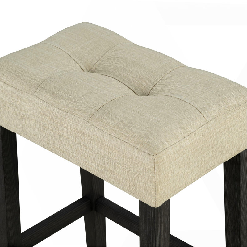 Ensemble de table de salle à manger bicolore à 2 tons avec tabourets et coussins de siège capitonnés beige 3 pièces