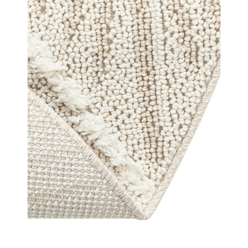 Longmeadow Geometric Ivory/White Machine Woven Polyester Area Rug, Round 3'3"