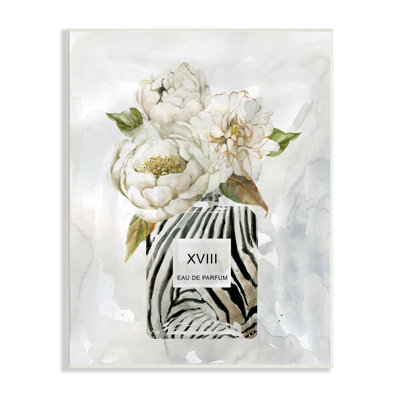 " White Glam Peonies Bouquet Patterned Perfume Bottle " Acrylic Painting