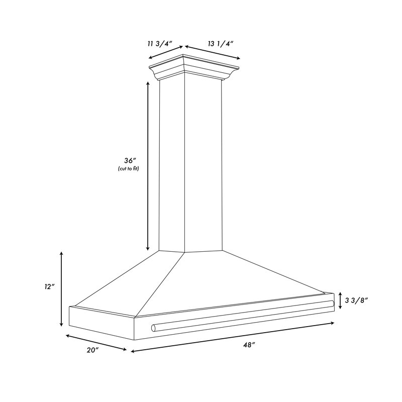 ZLINE 48 in. Black Stainless Steel Wall Mount Range Hood W/ Black Stainless Steel Handle, Black Stainless Steel