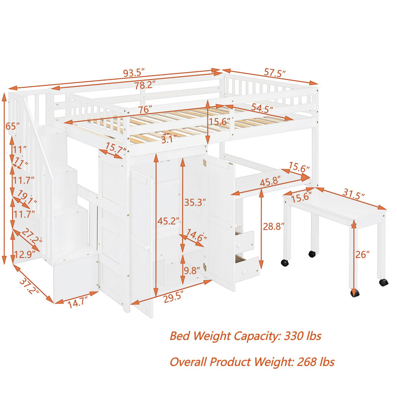 Lit mezzanine, bureau d'étude peu encombrant, deux bureaux, rangement pour bibliothèque et garde-robe, chambre contemporaine pour enfants et adolescents