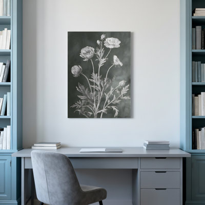 «Black and White Poppy Floral Botanical», reproduction d'art sur toile tendue sur toile (ensemble de 1)
