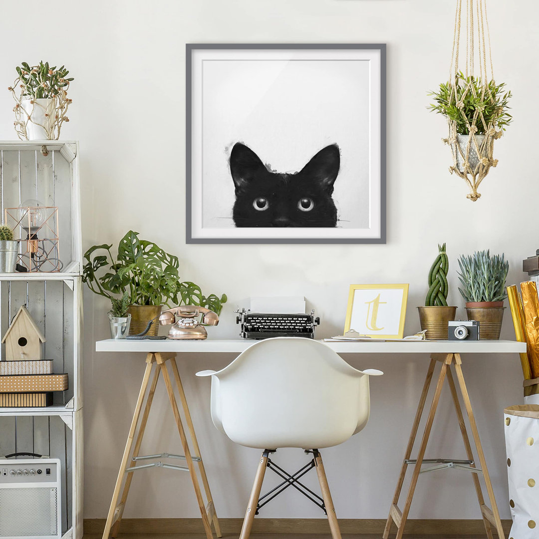 Gerahmter Fotodruck Illustration Schwarze Katze