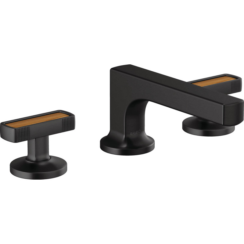 Kintsu® Widespread Lavatory Faucet with Low Spout, 1.2, Knob Handle with Wood Inlay, Matte Black