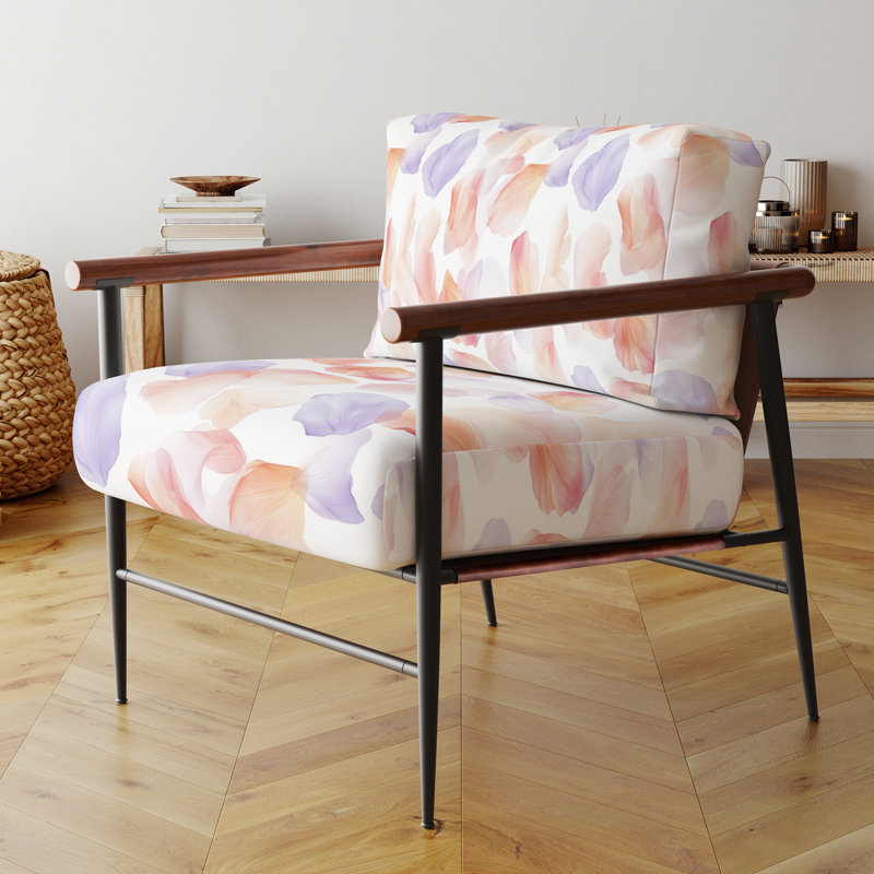 Chaise rembourrée Boho - Chaise avec accoudoirs mauve Dream Petals, Bras ronds bruns
