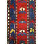Tapis bleu / rouge unique de 6 pi 1 po x 9 pi 5 po des années 1920