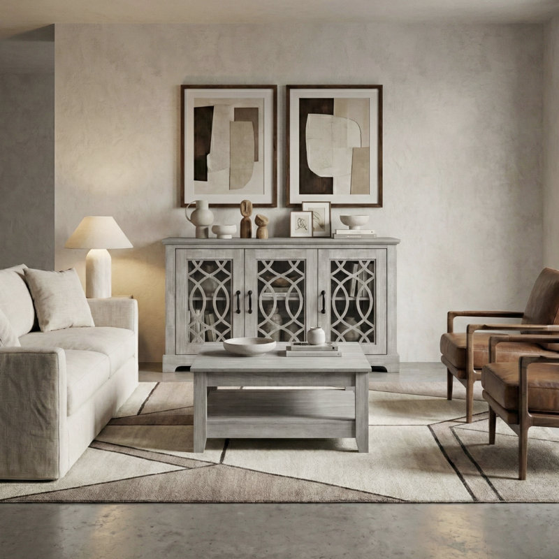 Weddel Basilico Living Room Set With Sideboard And Coffee Table, Dusty Gray Oak, Dusty Gray Oak