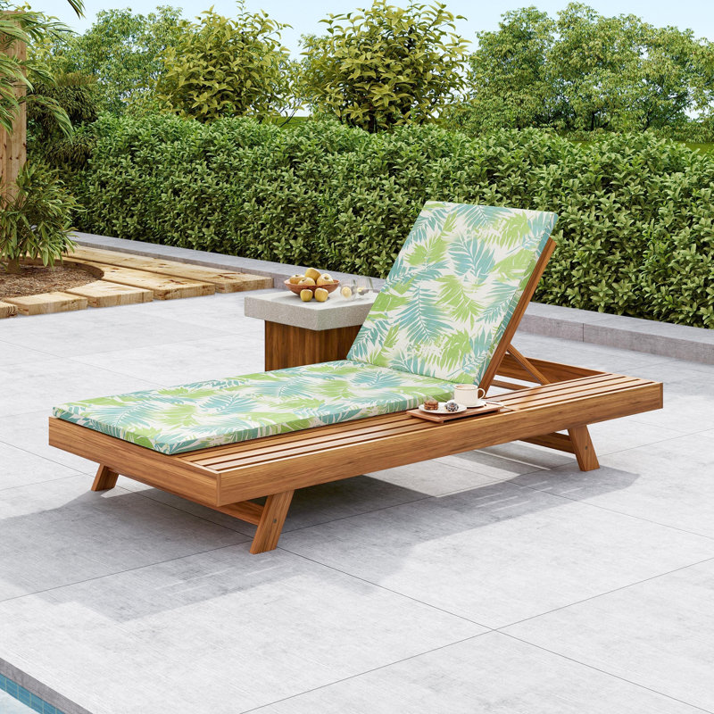 LOUNGE CHAISE SET,SPACE AVAILABLE ON ONE SIDE, ACACIA WOOD WITH WATER-RESISTANT LOUNGE CUSHIONS (2 INCH THICK), Beige
