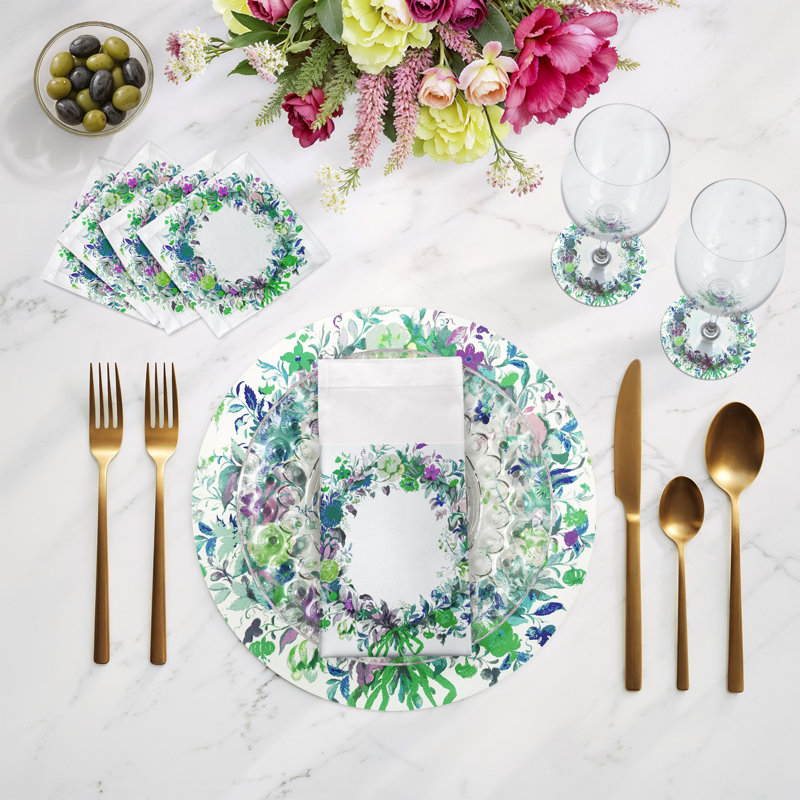 Wreath Flowers Pebble 16" Vinyl Placemat, Blue