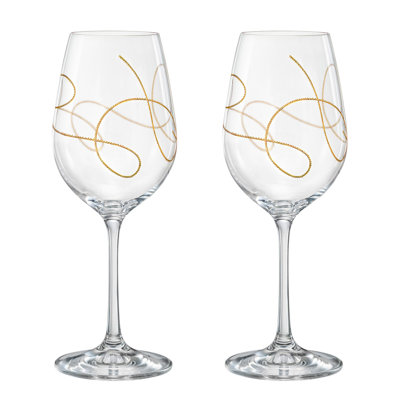 Wine Glasses with String Gold Design, Set of 2 , Lead Free Crystal , Made in Europe