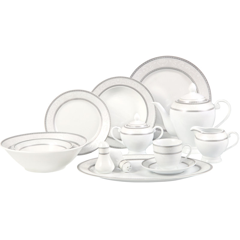 57 Piece Porcelain China Dinnerware Set - Service for 8
