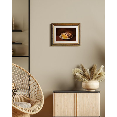 Vintage Peach Pie Oil Painting Framed Wall Art for Farmhouse Kitchen Decor