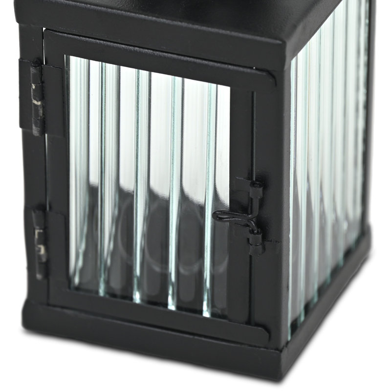Lanterne d'intérieur en verre cannelé et métal 6,75 po Marzanna, Noir