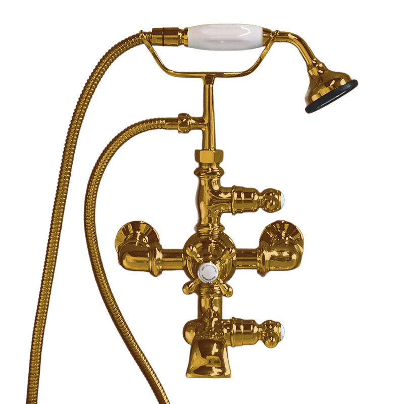 Robinet de baignoire thermostatique mural avec douchette (P0894), Laiton poli non laqué