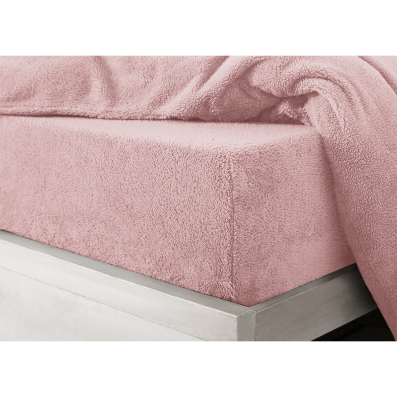 Gorgonio Velosso Teddy Soft Cosy Thermal Fleece Fitted Sheet, 152 x 198cm, Blush