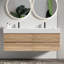 Meuble-lavabo mural 60 po avec tiroirs en chêne brut, panneau de grille noir, épissure en noyer, matériau de qualité E1, évier à quartz flottant avec système de tiroir silencieux, poignée cachée, système, eau E0