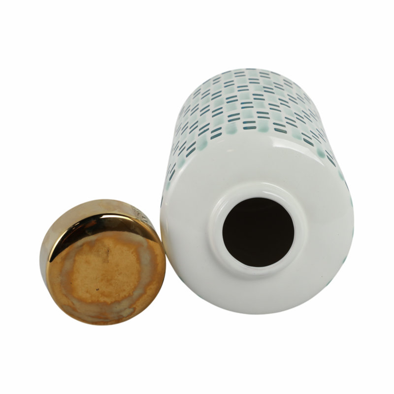 Pot en céramique à motif moderne avec couvercle doré, H 13 po x l 6 po x P 6 po