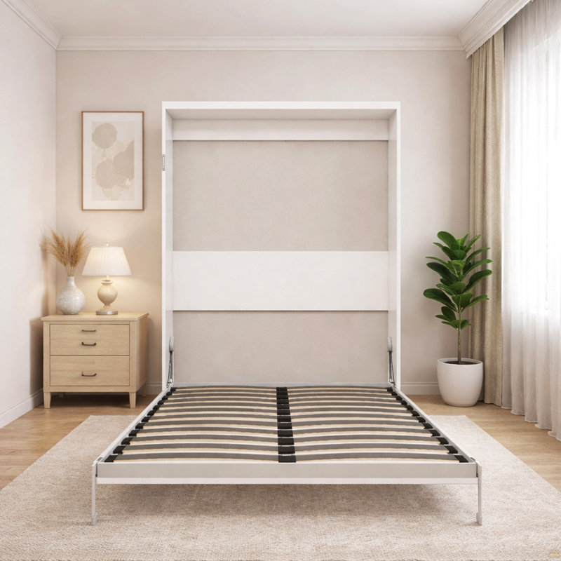 Lit escamotable vertical multifonctionnel avec lit escamotable et grand lit gris