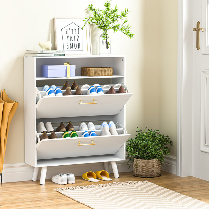 16 Pair Shoe Storage Cabinet, White