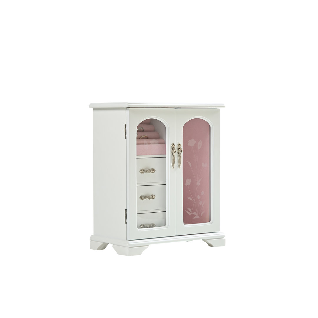 Refined jewelry organizers and storage, vintage wooden jewelry box with Ring Holder, 3 Drawers, Necklace Storage and Glass Doors Latitude Run®