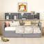 Lit de jour simple, support en lattes de bois, avec tablettes de chevet et deux tiroirs, gris-804332756