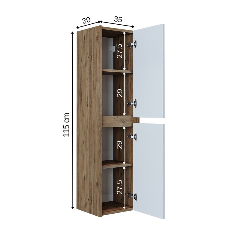 Ruarie Tall Bathroom Towel Storage Cabinet, White/Oak