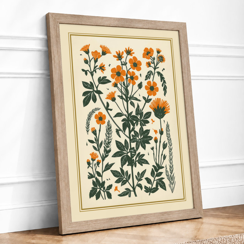 Orange Studies Botanical - Framed Print, Oak, A4 - 29.7 x 21.0 cm