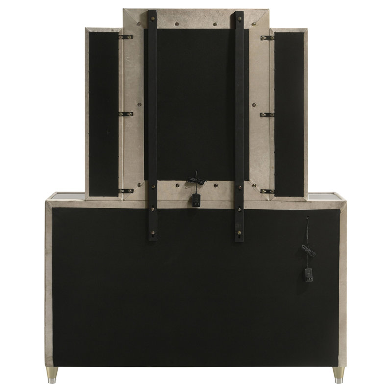 Mika Ivory / Camel 8-drawer LED Dresser with Mirror