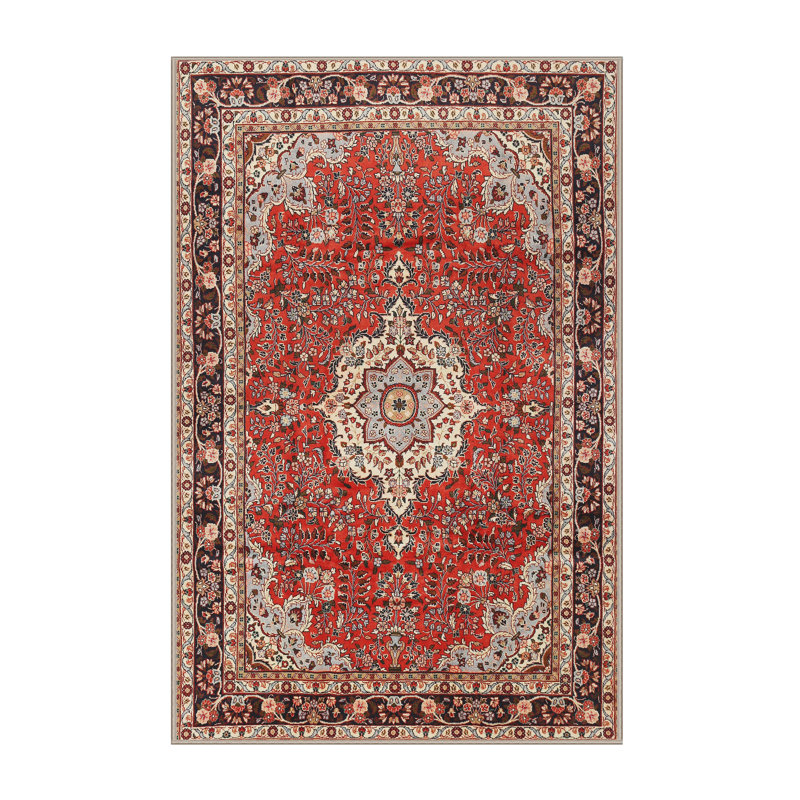 Tapis oriental en laine / polyester beige / rouge / bleu tissé à la machine Hakana, Rectangle 8 pi x 10 pi