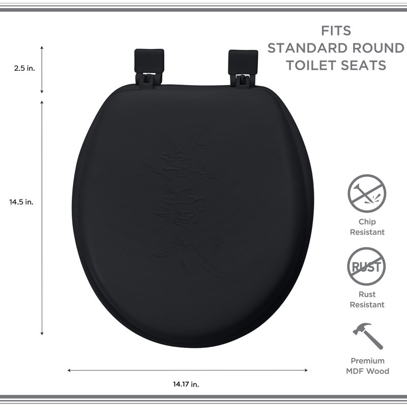 Black Soft Vinyl Round Toilet Seat with Decorative Lid