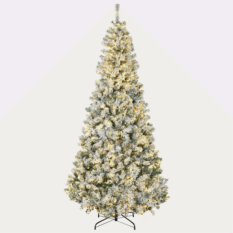 Décoration de Noël d'arbre de Noël artificielle haute 7,5 pi avec 1188 branches floquées par la neige, 500 lumières DEL blanc chaud, ouverture automatique
