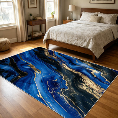 1PC Navy Blue Gold Fluid Marble Agate area rugs for Living Room, Soft and Comfortable, Suitable for all seasons, easy-to-maintain, machine washable Indoor floor mat, Under Table Farmhouse suitable for Dining Room, Bedroom, Kitchen, Entryway, Home