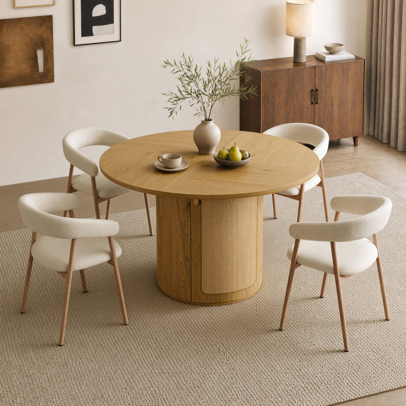 Table de salle à manger en rotin avec rangement, Chêne
