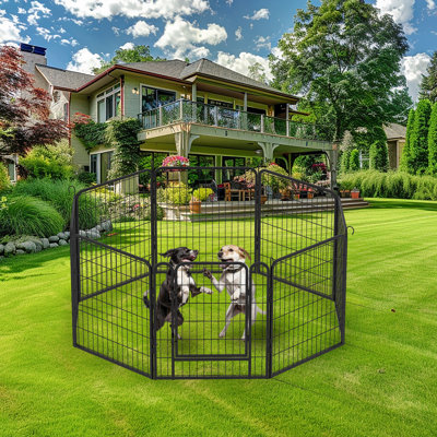 Parc d'exercice pour chien en métal robuste à 8 panneaux avec porte Scarlette, H 31,7 po pour enclos intérieur et extérieur