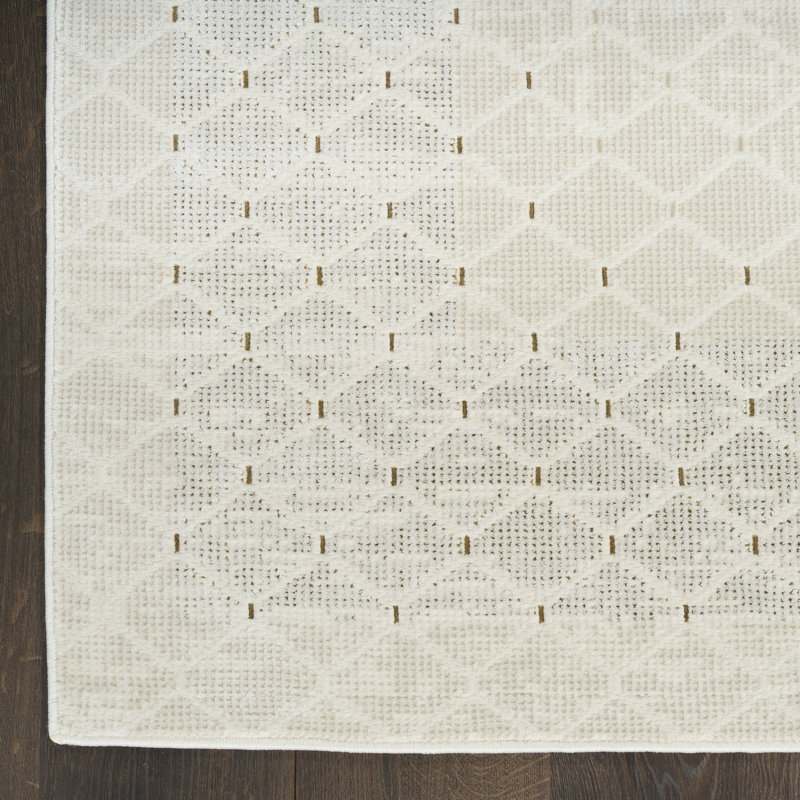 Abstract Machine Made Area Rug, Rectangle 274 x 366 cm, Ivory