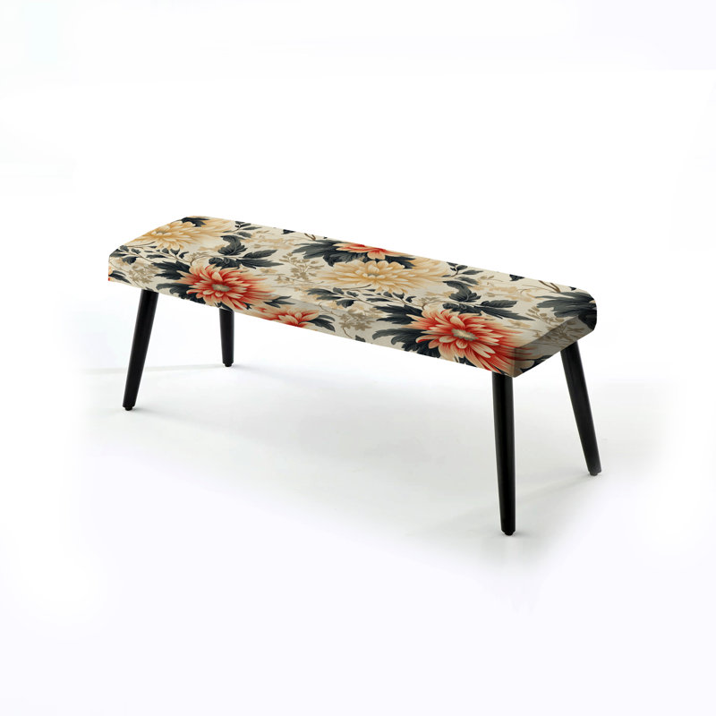 Banc rembourré noir, Vintage Green And Beige Dahlia