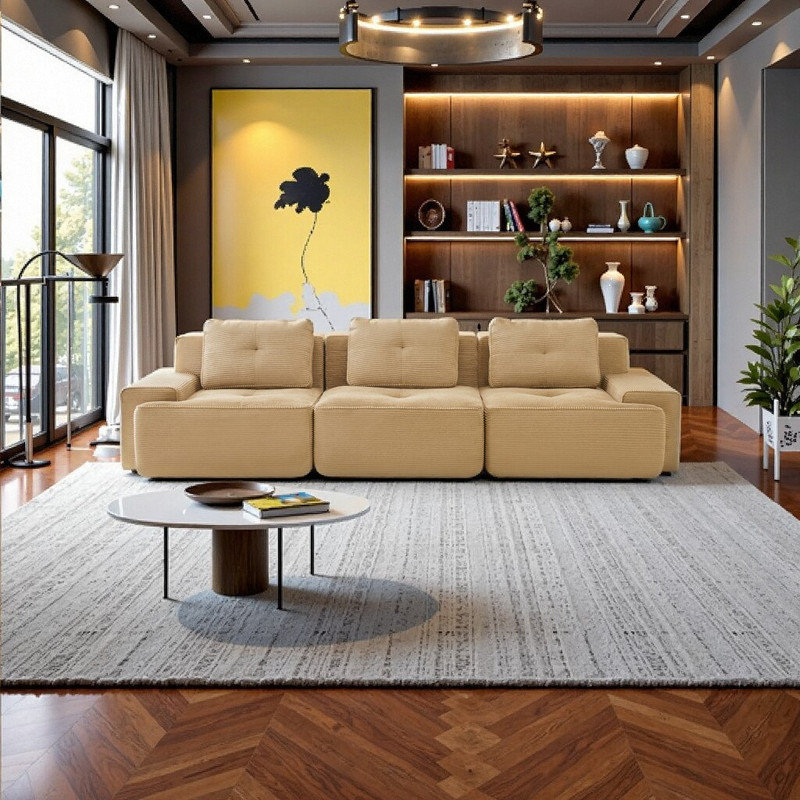 Canapé modulaire en forme de L de 117 po avec méridienne à siège profond et coutures extra-larges 117 po, 3, Beige
