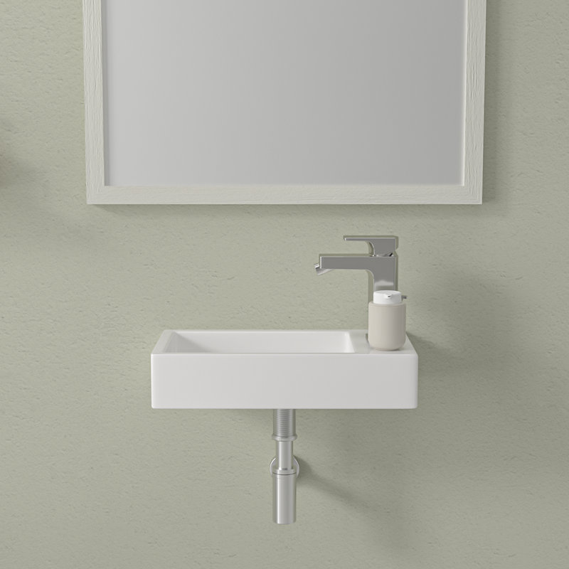 Lavabo de salle de bain mural rectangulaire en céramique blanche