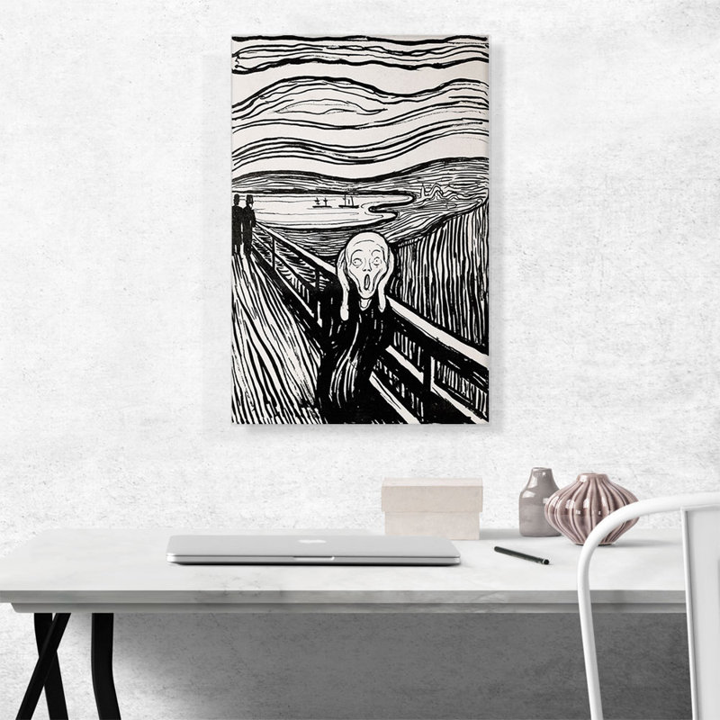 «The Scream Black and White 1895» par Edvard Munch - ensemble de 3 reproductions d'art sur toiles tendues