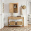 Armoire de rangement murale arquée de 21 po de largeur japonaise 21 po, organisateur de salle de bain 2 portes avec charnières à fermeture en douceur et tablette réglable, chêne naturel