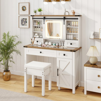 Bureau de maquillage avec miroir et lumières DEL à intensité variable 3 couleurs