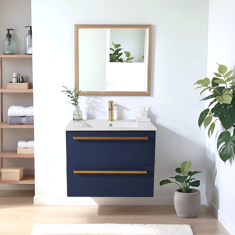 Meuble-lavabo mural moderne 30 po avec comptoir en céramique