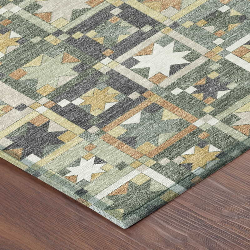 Machine Washable Indoor/Outdoor Chantille ACN2553 Patchwork Rug, Basil, 9' x 12'