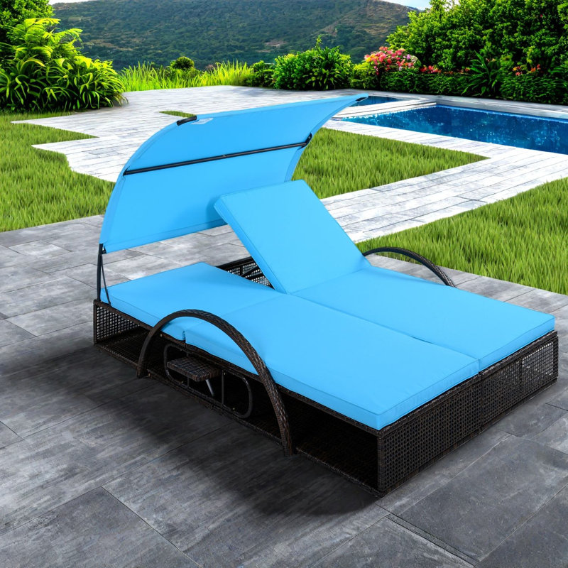 Adjustable Patio Chaise Lounges, Steel Modern Double Sunbed For Poolside